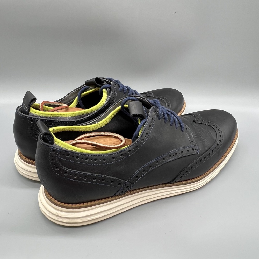 Cole Haan Shoes Mens 10.5 Navy Blue Leather Grand OS Wingtip Oxford Dress Brogue - Picture 7 of 11